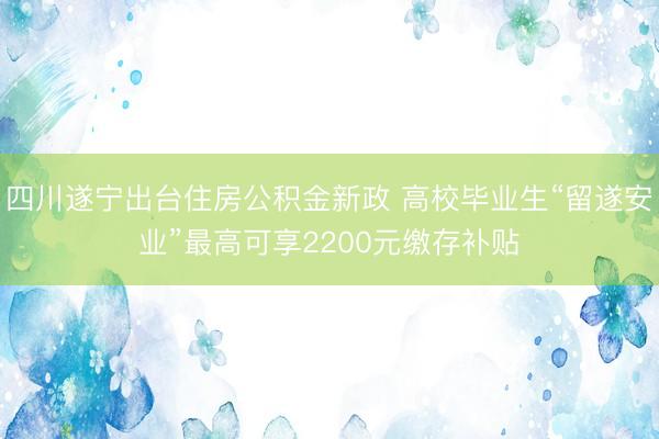 四川遂宁出台住房公积金新政 高校毕业生“留遂安业”最高可享2200元缴存补贴