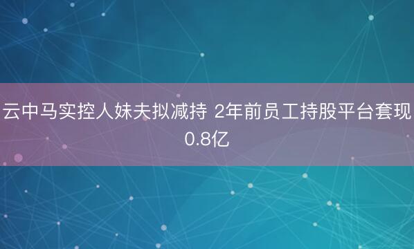 云中马实控人妹夫拟减持 2年前员工持股平台套现0.8亿