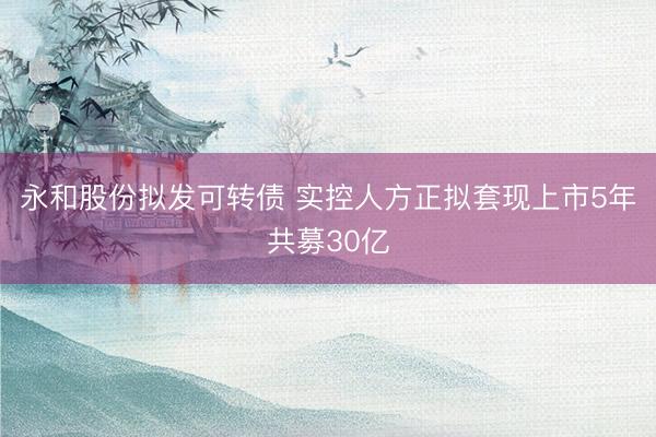 永和股份拟发可转债 实控人方正拟套现上市5年共募30亿