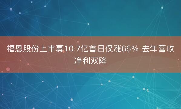 福恩股份上市募10.7亿首日仅涨66% 去年营收净利双降