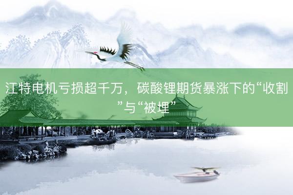 江特电机亏损超千万，碳酸锂期货暴涨下的“收割”与“被埋”