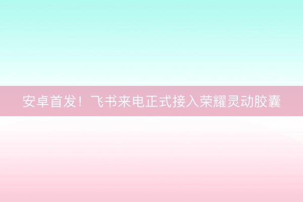 安卓首发！飞书来电正式接入荣耀灵动胶囊