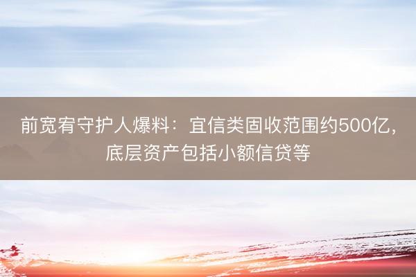 前宽宥守护人爆料：宜信类固收范围约500亿，底层资产包括小额信贷等