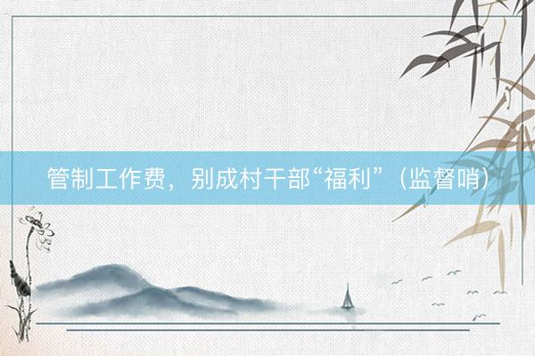管制工作费，别成村干部“福利”（监督哨）