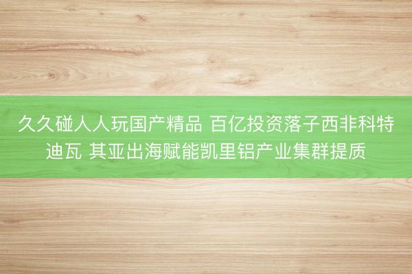 久久碰人人玩国产精品 百亿投资落子西非科特迪瓦 其亚出海赋能凯里铝产业集群提质