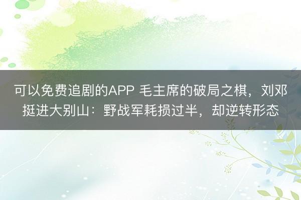 可以免费追剧的APP 毛主席的破局之棋,刘邓挺进大别山:野战军耗损过半,却逆转形态