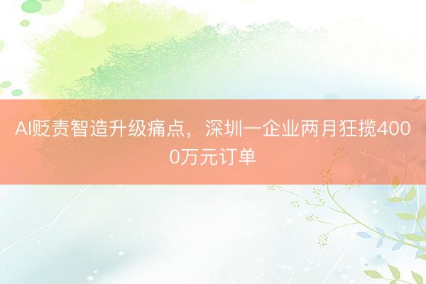 AI贬责智造升级痛点，深圳一企业两月狂揽4000万元订单